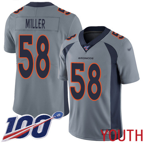 Youth Denver Broncos #58 Von Miller Limited Silver Inverted Legend 100th Season Football NFL Jersey->youth nfl jersey->Youth Jersey